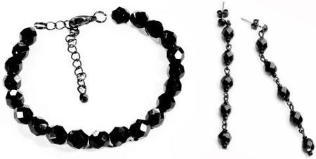 Galeria Jubilerska CZARNY KOMPLET BIŻUTERII CZESKIE PERŁY SZLIFOWANE BRANSOLETKA I KOLCZYKI