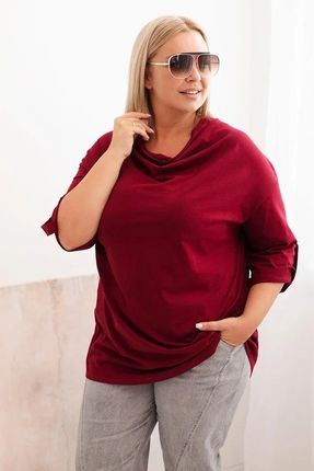 Kesi Włoski Bluzka Damska Plus Size Z Bawełną O Luźnym Kroju Z Dekoltem Wodnym Bordowa