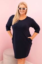 Zdjęcie Kesi Włoski Sukienka Damska Plus Size Z Bawełną O Prostym Kroju I Rękawem 3/4 Granatowa - Łódź