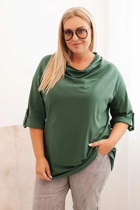 Kesi Włoski Bluzka Damska Plus Size Z Bawełną O Luźnym Kroju Z Dekoltem Wodnym Ciemno Zielona