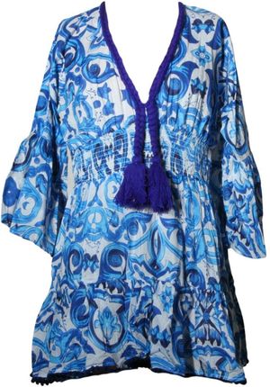 SUKIENKA LETNIA BOHO 100% Bawełna Biało-Niebieska Włochy