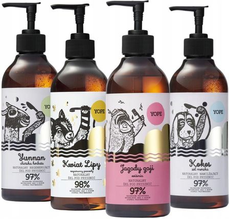 Yope Żel Pod Prysznic Zestaw Kokos Jagody Goji Yunnan Mix Zapachów 4x400ml