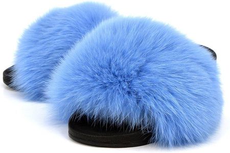 Celebrytki, klapki damskie z futrem lisa i gumą