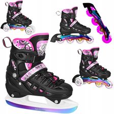 Zdjęcie Nils Extreme Łyżwy 4W1 Wrotki Rolki Regulowane Płoza Hokejowa Kółka Led 31-34 - Olszyna