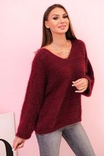 Zdjęcie Sweter damski z moheru o luźnym kroju i dekolcie w serek śliwkowy - Łódź