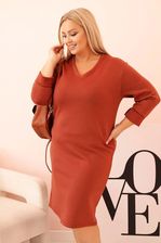 Zdjęcie Sukienka damska Plus Size masełkowa z dekoltem V i rękawem ruda - Zduńska Wola