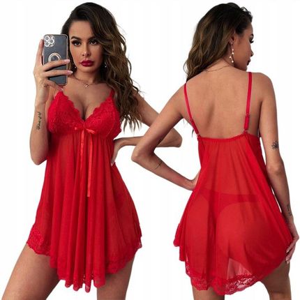 SEKSOWNA SATYNOWA PIŻAMA DAMSKA KOSZULA NOCNA KORONKA WALENTYNKI PREZENT