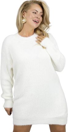 Puszysty sweter sukienka dzianinowa okrągły dekolt FLUFFY