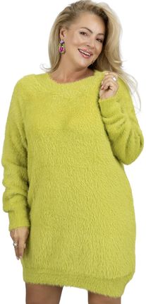 Puszysty sweter sukienka dzianinowa okrągły dekolt FLUFFY