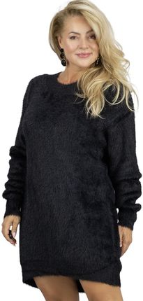 Puszysty sweter sukienka dzianinowa okrągły dekolt FLUFFY