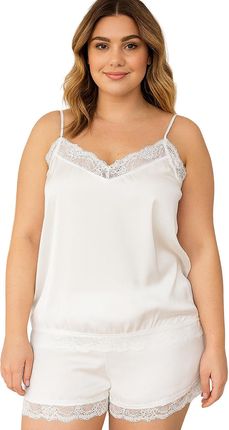 Satynowy komplet piżamowy z koronką spodenki top halka