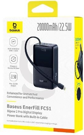 фото Зовнішній акумулятор (павербанк) Baseus EnerFill FC51 Bipow2 Pro 20000mAh Black (E0027701)