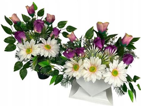 Stroik Na Cmentarz Grób Kompozycja Zestaw Wazon Serce Sztuczne Kwiaty