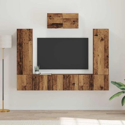 vidaXL Zestaw szafek RTV z półką 7szt. Stare drewno 180x30x120cm (3393135)
