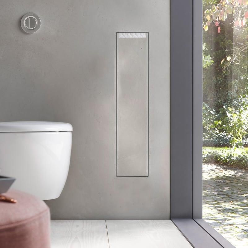 EMCO Asis Plus Modulo WC da incasso con porta carta igienica, armadietto da bagno per spazio invisibile con Push to Open e 2 scomparti, porta a sinistra, carta laterale