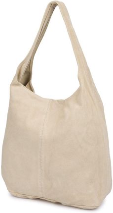 Włoska Torebka worek Skórzana zamsz Naturalny ecru U35