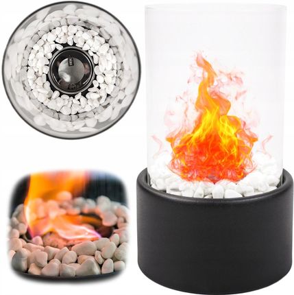 Nowoczesny kominek na bioetanol z szybą wolnostojący czarny do ogrodu i na balkon