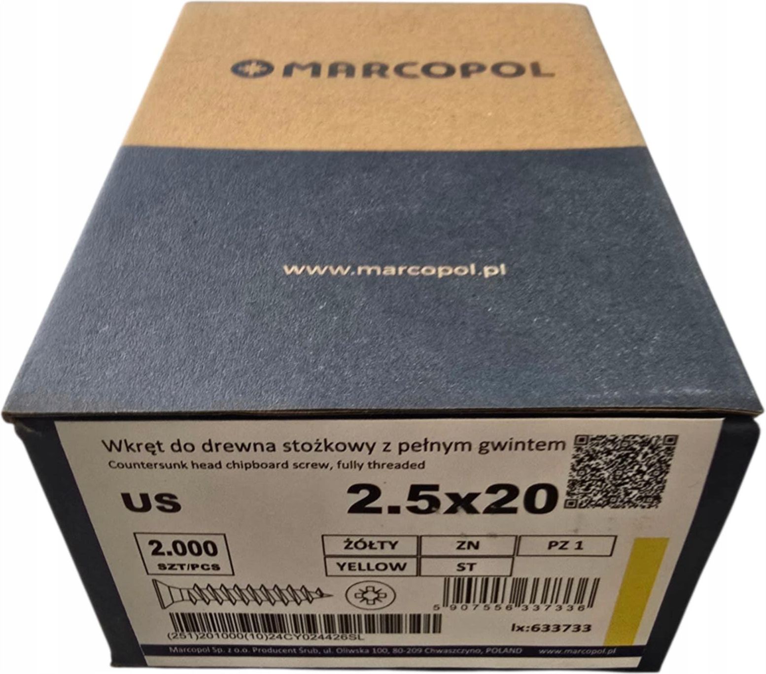 Marcopol Wkręty Do Drewna Stożkowe Us 2,5 x 20mm Ocynk Żółty 2Tyś ...