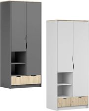 Zdjęcie Szafa JOY 2D z szufladą, półkami i drążkiem szary dąb artisan / biały dąb artisan - Tłuszcz