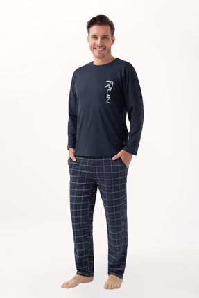 Piżama męska LUNA kod 810 grafitowy granat spodnie w kratę