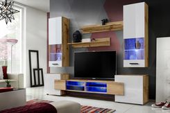 Pan Igie�ka - Meblo�cianka do Salonu LED D�b Wotan Bia�y, Zestaw Mebli