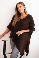 Zdjęcie Sweter damski asymetryczny oversize V-neck brązowy Plus Size L–5XL - Stryków