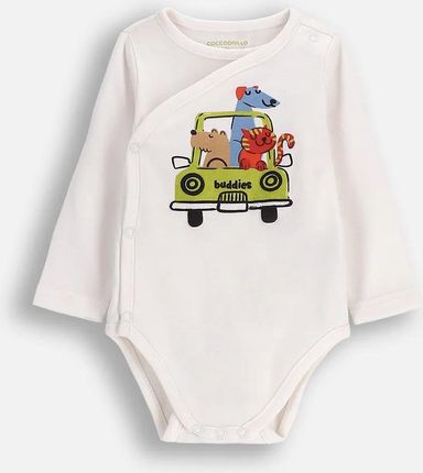 Body kopertowe z długim rękawem ecru z nadrukiem na przodzie i opcją rośnie wraz z dzieckiem