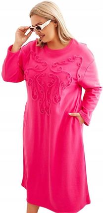 Sukienka damska Plus Size z haftem bawełniana różowa