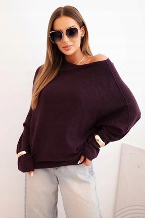 Sweter damski ciemny fioletowy oversize nietoperz asymetryczny wiskozowy wł