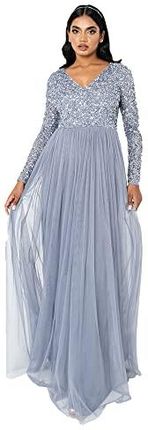 [AC] Maya Deluxe Damskie sukienki na wesele dla gości weselnych w szpic z wysokim empire talią maxi, długa długość, wieczorne sukienki dla nowożeńców,