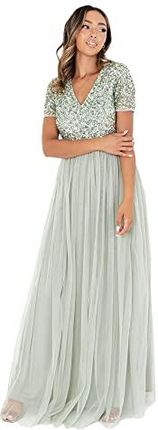 [AP] Maya Deluxe Maya Frosted Upiększona Halter Neck różowa sukienka maxi damska sukienka dla druhny, zielony, 54