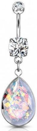Diament Kolczyk do pępka z łezką i kryształkiem DIA-PB533 AS | Stal chirurgiczna, srebrny