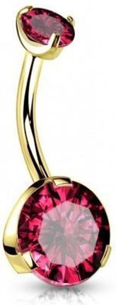 Diament Złoty kolczyk do pępka z różowymi kryształkami | DIA-PB416 B4G-RUBINOWY | Tytan G23, PVD
