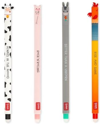 Legami Zestaw 4 Zmywalnych Długopisów Żelowych Farm Sweet Farm Termoczuły Wymazywalny Atrament Czarny Różowy Zielony Czerwony Czysty Bez F