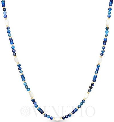 Naszyjnik damski stalowy pozłacany z kamieniami naturalnymi lapis i masa perłowa | DIA-NSZ-A1666478-STAL