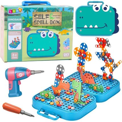 Lean Toys Zestaw Do Skręcania Diy Walizka Układanka Dinozaury Klocki Wkrętarka 228El.