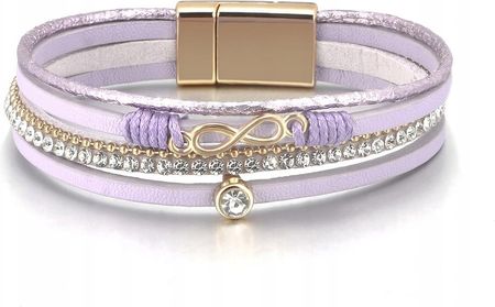 Bransoletka boho damska - fioletowa z błyszczącym paskiem i akcentami