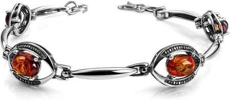 Polcarat Design Srebrna Bransoletka zdobiona koniakowym bursztynem L 2031 bursztyn