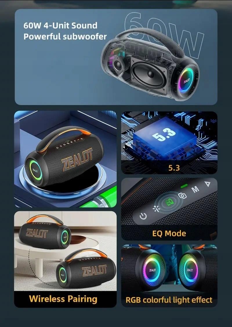 ZEALOT P12 ワイヤレススピーカー 60W Zealot P12 Rgb Bass - Opinie i ceny na Ceneo.pl