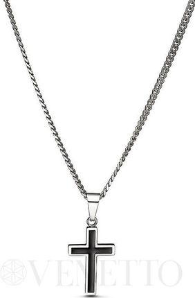 Diament Naszyjnik męski stalowy z krzyżem i czarną emalią DIA-NSZ-S8662436-STAL