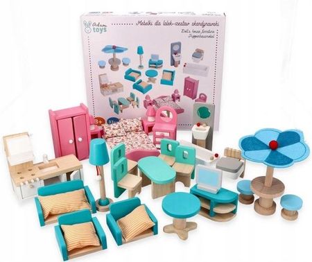 Adam Toys Mebelki Do Domku Dla Lalek Drewniane Kompletny Zestaw