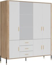 Zdjęcie Liveo Szafa Uchylna Dante Dt17 7D3S Dąb Cremona Torro / Biały Mat Z Lustrem Złoty Uchwyt 197Cm - Dobra