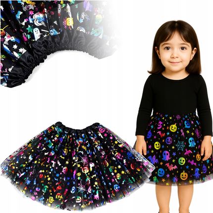 SPÓDNICZKA TUTU TIULOWA ROZKLOSZOWANA AKCESORIA HALLOWEEN BAL CZARNA WZORY