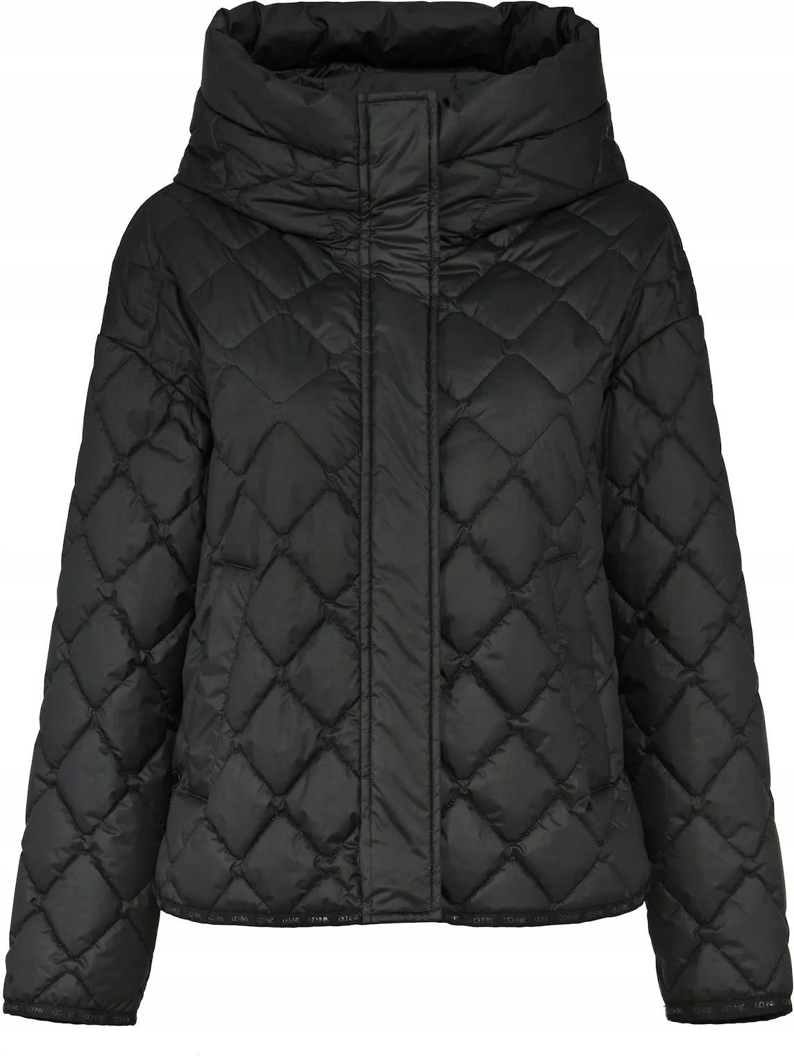 なお Ochnik Czarna pikowana kurtka damska z kapturem KURDT-0588