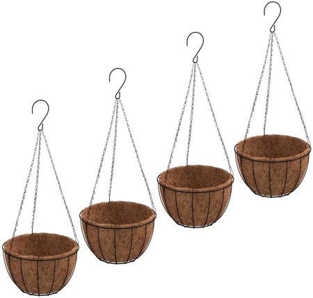 Wiszące Doniczki z Stali Malowanej Proszkowo i Włóknem Kokosowym, Czarne, 30 x 52 cm