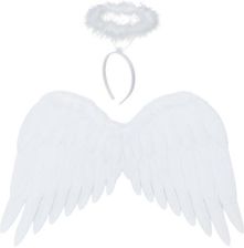 Zdjęcie Strój Anioła na Jasełka Aureola Głowę Skrzydła Aniołka Białe Pióra Kostium Ruhhy 26480 - Sosnowiec