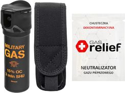 Zdjęcie Tm Gaz Pieprzowy Military Gas 75ml Strumień + Chusteczka Neutralizująca Gas Relief + Kabura Zestaw - Będzin