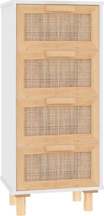 Gravora Komoda z 4 Szufladami i Rattanowymi Drzwiczkami Biały 40x30x90 cm