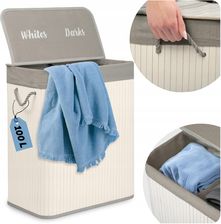 Zdjęcie Massido Bambusowy Kosz Na Pranie Bieliznę Duży Pojemnik Z Pokrywą 2 Komory 100L (678102) - Skalbmierz