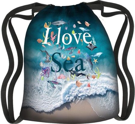 Bertoni Wodoodporny Lekki Worek Plecak Miejski Z Nadrukiem Love Sea